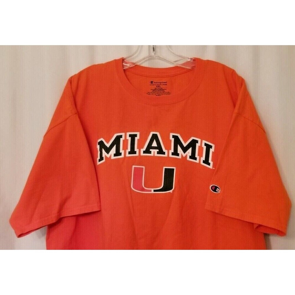 University of Miami Men's T-Shirt Orange THE "U"  Athletic Apparel Champion XXL